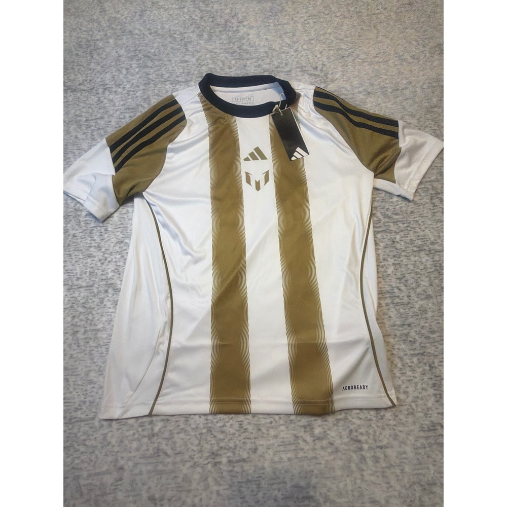Adidas Messi TR JSY Y Kids Soccer Football Jersey White Gold Size L 13-14Y NWT